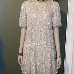 Stunning!! Slip on sequined dress with zipper in the back either hook closure.